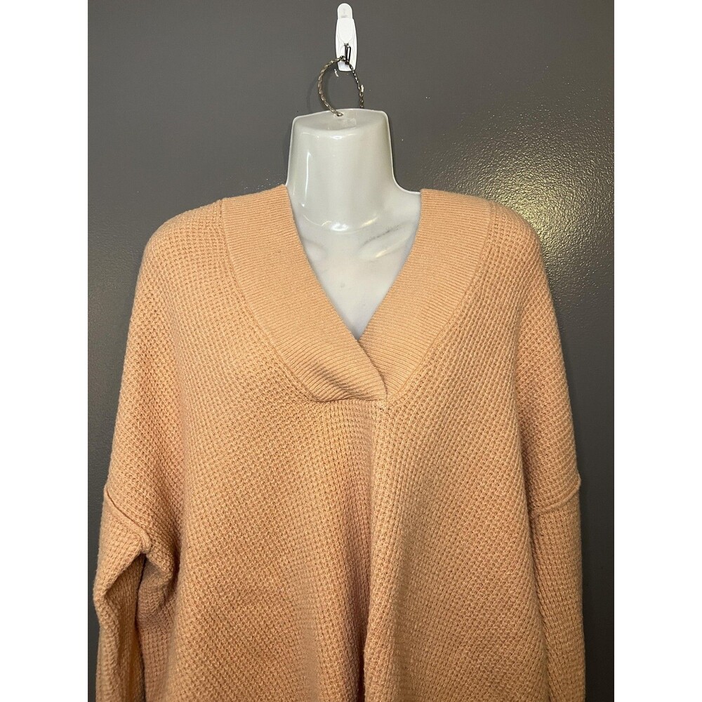Aerie Sweater Womens Small Pink Waffle Knit Hooded V Neck Pullover Cozy Slouchy